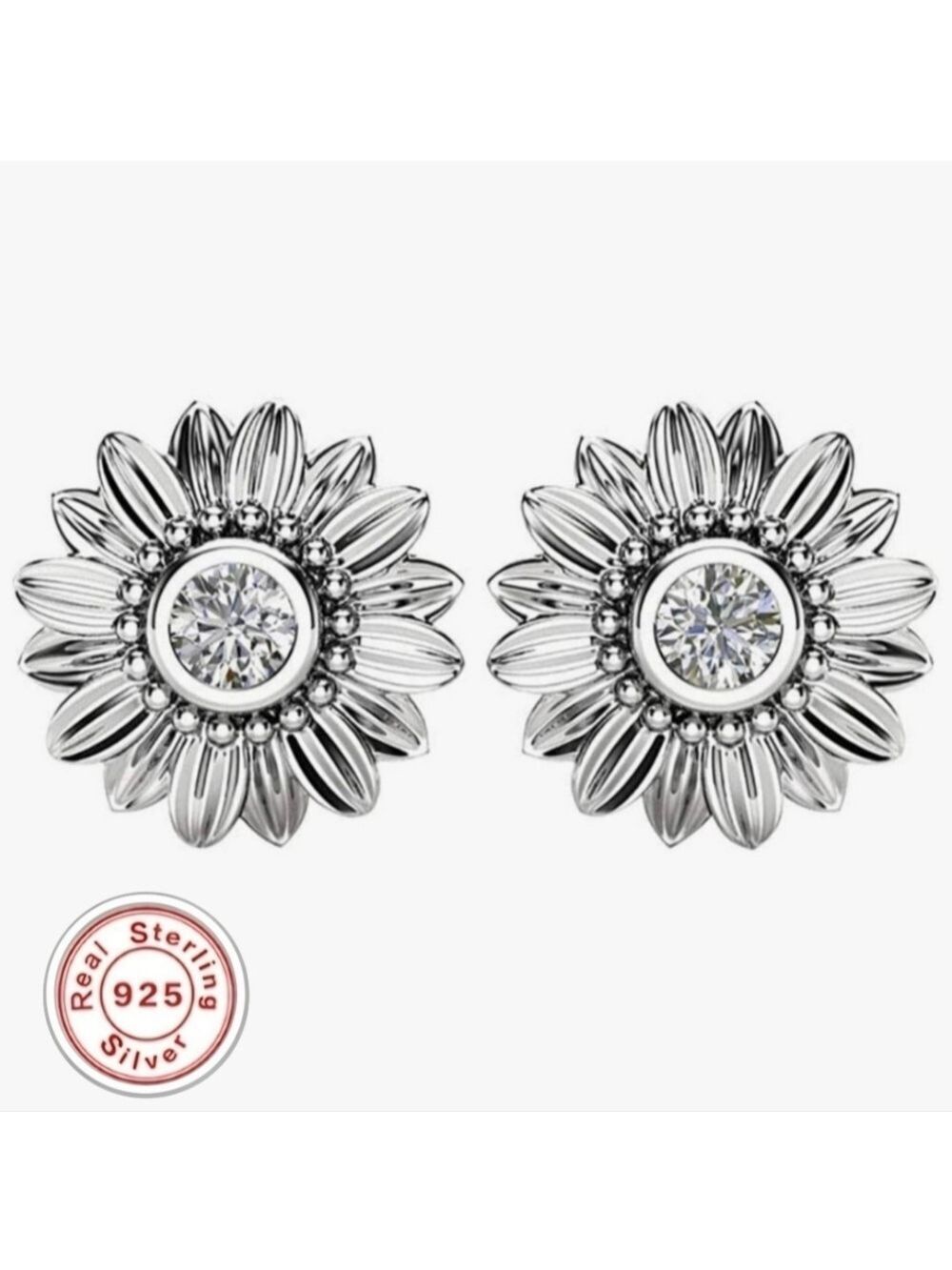 SUNFLOWER 925 Stud Earrings with  Simulated Diamond